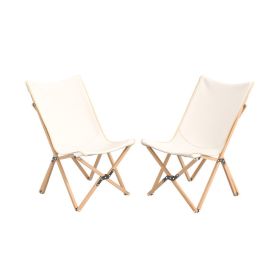 Set of 2 Bamboo Dorm Chair with Storage Pocket for Camping and Fishing