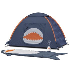 Gear Finn the Shark Kid's Camping Combo (One-Room Tent, Sleeping Bag,,Lanter