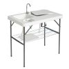 101*65.5*92cm HDPE Rectangular With Wire Shelf Foldable Outdoor Fish CleaningTable White