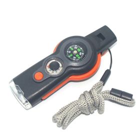 7 In 1 Military Survival Whistle; Multi-function Emergency Life Saving Tool; Outdoor Camping Fishing Hiking Hunting Accessories; Flashlight Compass (Color: Orange)