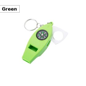 4 In 1 Emergency Survival Whistle With Compass Thermometer Magnifier For Hiking Camping Hunting Fishing (Color: Green)