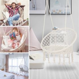 Hammock Chair Macrame Swing Max 330 Lbs Hanging Cotton Rope Hammock Swing Chair for Indoor and Outdoor (Color: Beige)