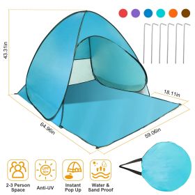 Pop Up Beach Tent Sun Shade Shelter Anti-UV Automatic Waterproof Tent Canopy for 2/3 Man w/ Net Window Storage Bag (Color: Green)