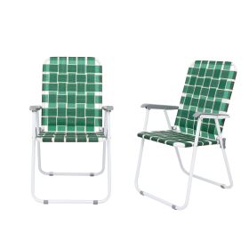 2pcs Folding Beach Chair, Steel Tube, PP Webbing, Bearing 120kg, Outdoor, Camping, BBQ, Beach, Travel, Picnic, Festival RT (Color: Dark Green Strip)