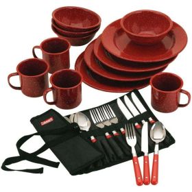 24-Piece Enamel Dinnerware Set (Color: Red)