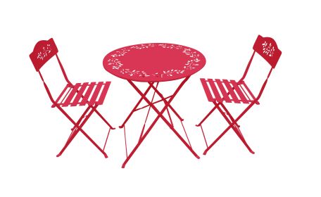 Metal bistro set with two chairs (Color: Red)